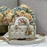 Good Taste Dior Small Lady D-Joy Bag in Cannage Lambskin with Gold-Finish Butterfly Studs M0540 White 2023