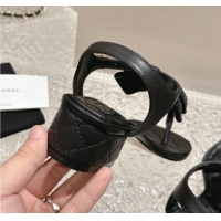 Lower Price Chanel Calfskin Thong Sandals 4cm with Bow and Bloom Black 323059