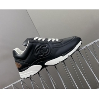 Durable Chanel Calfskin Leather Sneakers with Side CC Black 323060