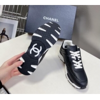 Durable Chanel Calfskin Leather Sneakers with Side CC Black 323060