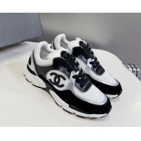 Duplicate Chanel Knit, Calfskin & Suede Sneakers with Side CC Black/White 0323063