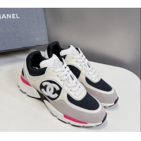 Stylish Chanel Mesh, Calfskin & Suede Sneakers with Side CC Grey/Cream 323066