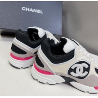 Stylish Chanel Mesh, Calfskin & Suede Sneakers with Side CC Grey/Cream 323066