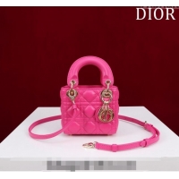 Cheapest Dior Micro Lady Dior Bag in Lambskin M0856 Dark Pink 2023