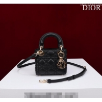 Low Cost Dior Micro Lady Dior Bag in Lambskin M0856 Black/Gold 2023