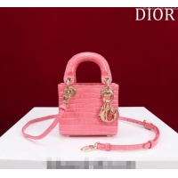 Popular Style Dior Micro Lady Dior Bag in Crocodile Embossed Leather M0856 Pink 2023