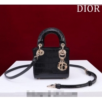 Famous Brand Dior Micro Lady Dior Bag in Crocodile Embossed Leather M0856 Black/Gold 2023