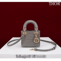 Top Quality Dior Micro Lady Dior Bag in Crocodile Embossed Leather M0856 Grey 2023