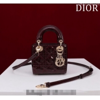 Good Quality Dior Micro Lady Dior Bag in Patent Leather M0856 Dark Burgundy 2023