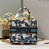 Fashion Dior Small Book Tote Bag in White and Pastel Midnight Blue Toile de Jouy Mexico Embroidery CD2928 2023