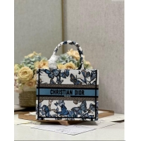 Fashion Dior Small Book Tote Bag in White and Pastel Midnight Blue Toile de Jouy Mexico Embroidery CD2928 2023