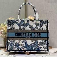 Promotional Dior Medium Book Tote Bag in White and Pastel Midnight Blue Toile de Jouy Mexico Embroidery CD2928M 2023