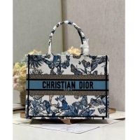 Promotional Dior Medium Book Tote Bag in White and Pastel Midnight Blue Toile de Jouy Mexico Embroidery CD2928M 2023