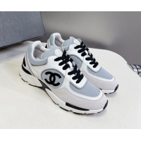 Popular Style Chanel Mesh, Calfskin & Suede Sneakers with Side CC Light Grey 323067