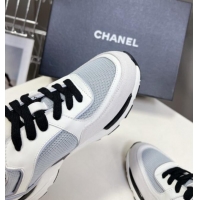 Popular Style Chanel Mesh, Calfskin & Suede Sneakers with Side CC Light Grey 323067