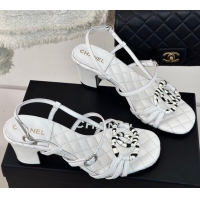 Good Looking Chanel Calfskin Heel Sandals 6cm with CC Charm White 323069