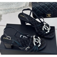 Grade Quality Chanel Calfskin Heel Sandals 6cm with CC Charm Black 323070