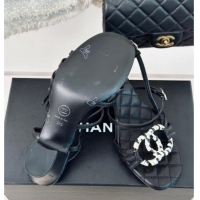 Grade Quality Chanel Calfskin Heel Sandals 6cm with CC Charm Black 323070