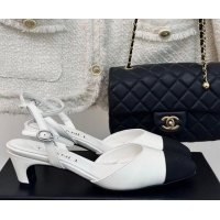 Best Product Chanel Calfskin & Grosgrain Slingback Pumps 4.5cm G45370 White 323074