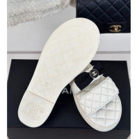 Luxurious Chanel Lambskin Flat Slide Sandals with Bow White 323076