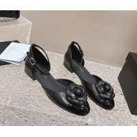 Low Price Chanel Camellia Bloom Lambskin Mary Janes Flat Black 323078