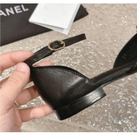 Low Price Chanel Camellia Bloom Lambskin Mary Janes Flat Black 323078