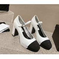 Top Grade Chanel Lambskin Mary Janes Platform Pumps White 323085