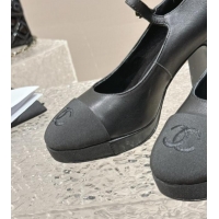 Purchase Chanel Lambskin Mary Janes Platform Pumps Black 323086