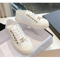 Classic Hot Chanel Patent Calfskin Low-Top Sneakers G45561 White 323090