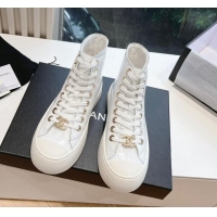 Classic Hot Chanel Patent Calfskin High-Top Sneakers G45561 White 323092