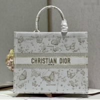 Top Design Dior Large Book Tote Bag in Gold-Tone and White Butterfly Zodiac Embroidery CD2931 2023