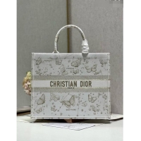 Top Design Dior Large Book Tote Bag in Gold-Tone and White Butterfly Zodiac Embroidery CD2931 2023