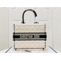 Top Quality Dior Medium Book Tote Bag in Cannage Shearling CD1801 White/Black 2024