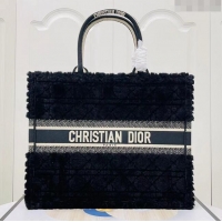 Popular Style Dior Large Book Tote Bag in Cannage Shearling CD1809 Black 2024