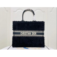 Popular Style Dior Large Book Tote Bag in Cannage Shearling CD1809 Black 2024