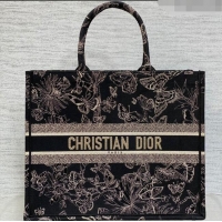 Promotional Dior Large Book Tote Bag with Butterfly Embroidery CD1811 Black/Gold 2023