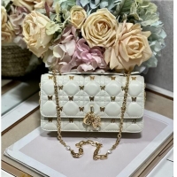 Luxurious Dior Miss Dior Top Handle Bag with Gold-Finish Butterfly Studs CD1808 White 2024