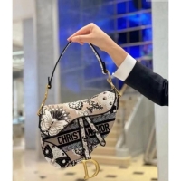 Luxurious Dior Medium Saddle Bag in Multicolor Butterfly Bandana Embroidery CD1817 Beige 2024