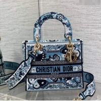 Promotional Dior Medium Lady D-Lite Bag in Butterfly Bandana Embroidery CD8060 Denim Blue 2024