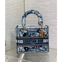 Promotional Dior Medium Lady D-Lite Bag in Butterfly Bandana Embroidery CD8060 Denim Blue 2024