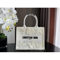 Super Quality Dior Small Book Tote Bag in Transparent Mesh Embroidered with White 3D Macramé-Effect D-Lace Motif CD8057 