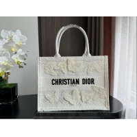 Best Price Dior Medium Book Tote Bag in Transparent Mesh Embroidered with White 3D Macramé-Effect D-Lace Motif CD8057 20