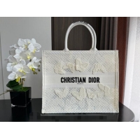 Discount Dior Large Book Tote Bag in Transparent Mesh Embroidered with White 3D Macramé-Effect D-Lace Motif CD8057 2024