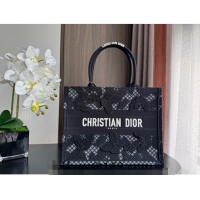 Top Grade Dior Medium Book Tote Bag in Transparent Mesh Embroidered with Black 3D Macramé-Effect D-Lace Motif CD8058 202