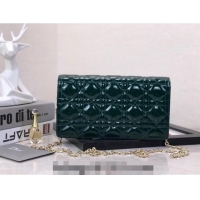 Hot Sell Cheap Dior Lady Dior Pouch in Patent Cannage Calfskin CD8065 Green 2024