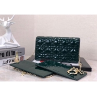 Hot Sell Cheap Dior Lady Dior Pouch in Patent Cannage Calfskin CD8065 Green 2024