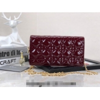 Good Taste Dior Lady Dior Pouch in Patent Cannage Calfskin CD8065 Burgundy 2024