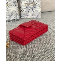 Luxury Cheap Dior Lady 5-Gusset Card Holder Wallet in Cannage Lambskin CD20201 Red 2024