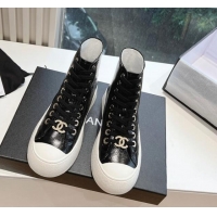 Charming Chanel Patent Calfskin High-Top Sneakers G45561 Black 323093