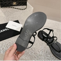 Good Looking Chanel Suede Flat Sandals with Crystals Black 325001